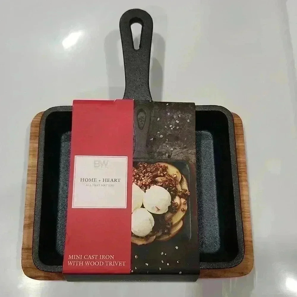 Mini Cast Iron with Wood Trivet-Home and Heart by Boston Warehouse Trading Corp